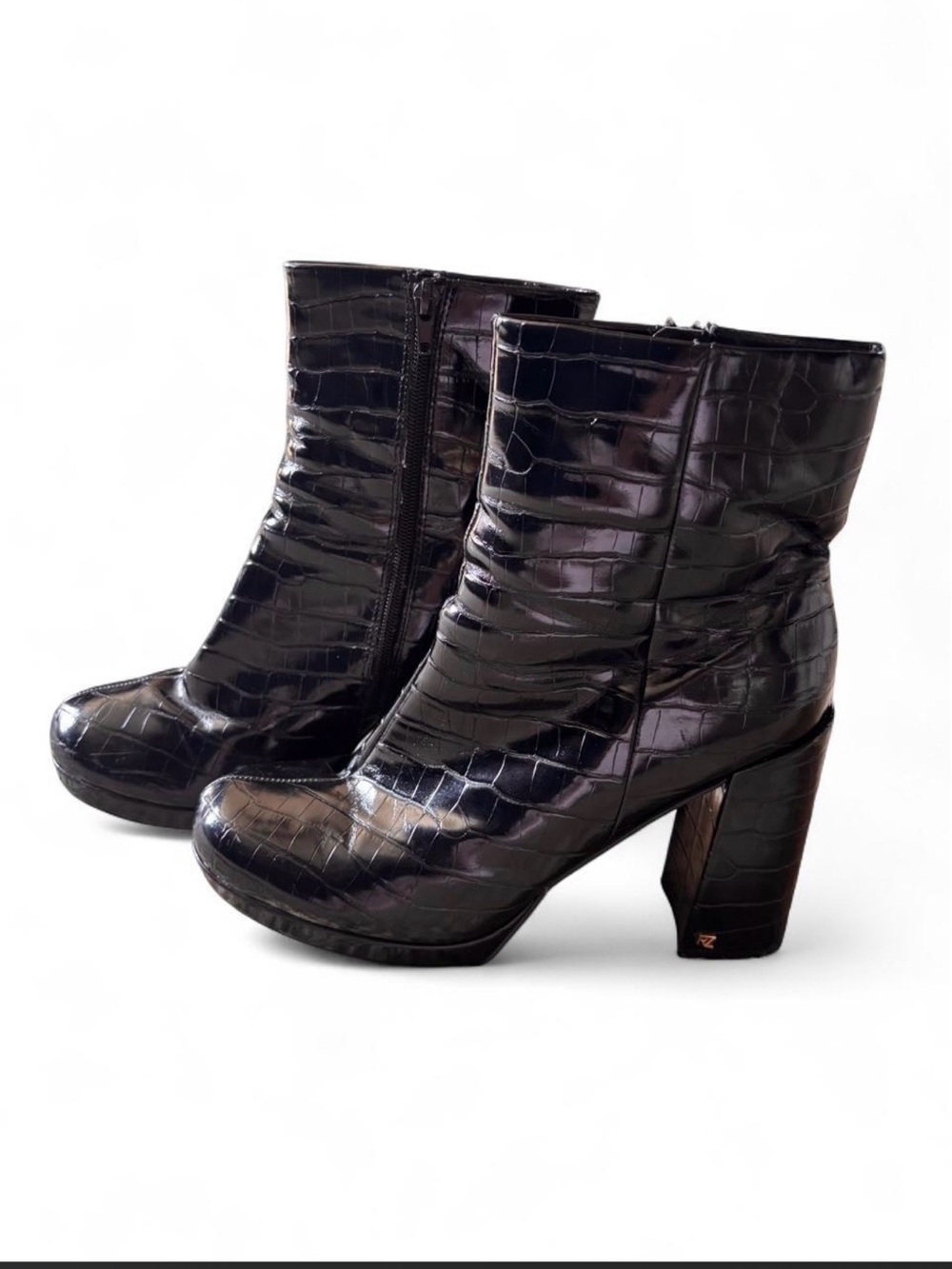 Rachel Zoe Black Croc-Embossed Platform Ankle Boots